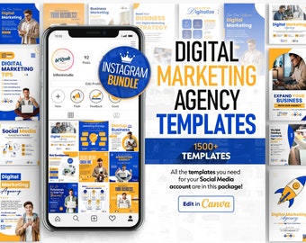 1500+ Templates for Digital Marketing Agency, All-in-One Bundle, Canva Website, Instagram Posts and Stories, Carousels, Covers, Quotes