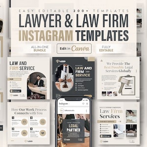 Law Social Media Templates, Lawyer Templates, Law Firm & Lawyer Canva Templates, Marketing Templates, Law Branding Kit, Modern Design
