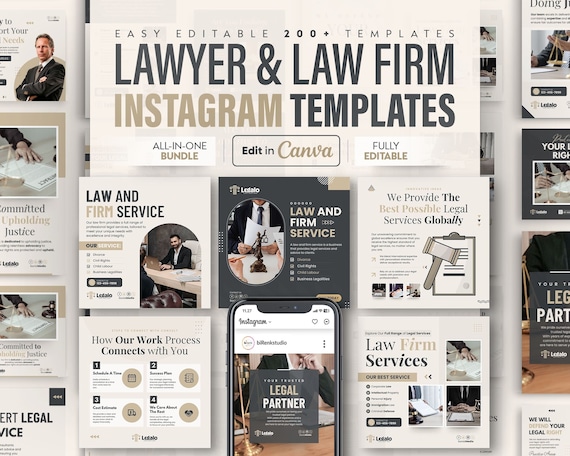 Law Firm Instagram Templates: Modern Canva Branding Kit