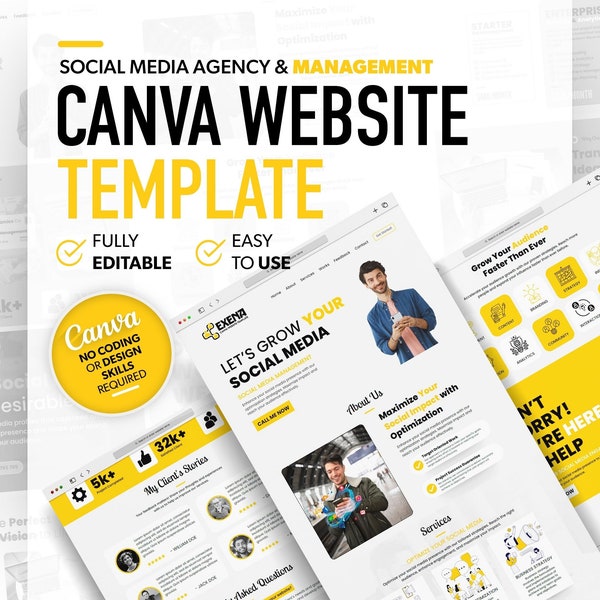 Canva Website Template for Social Media Agency, Social Media Managers Website Template, Landing Page Template, Agency Website