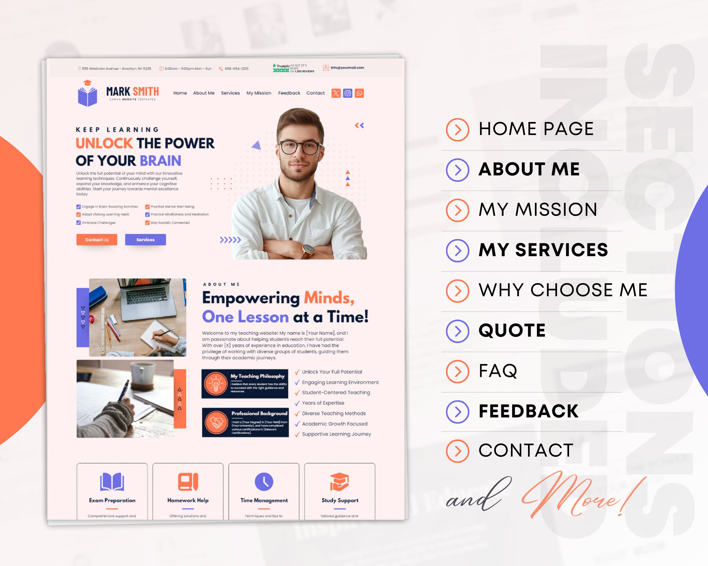 Teacher Canva Website Template: Modern Tutoring & Elearning Landing ...