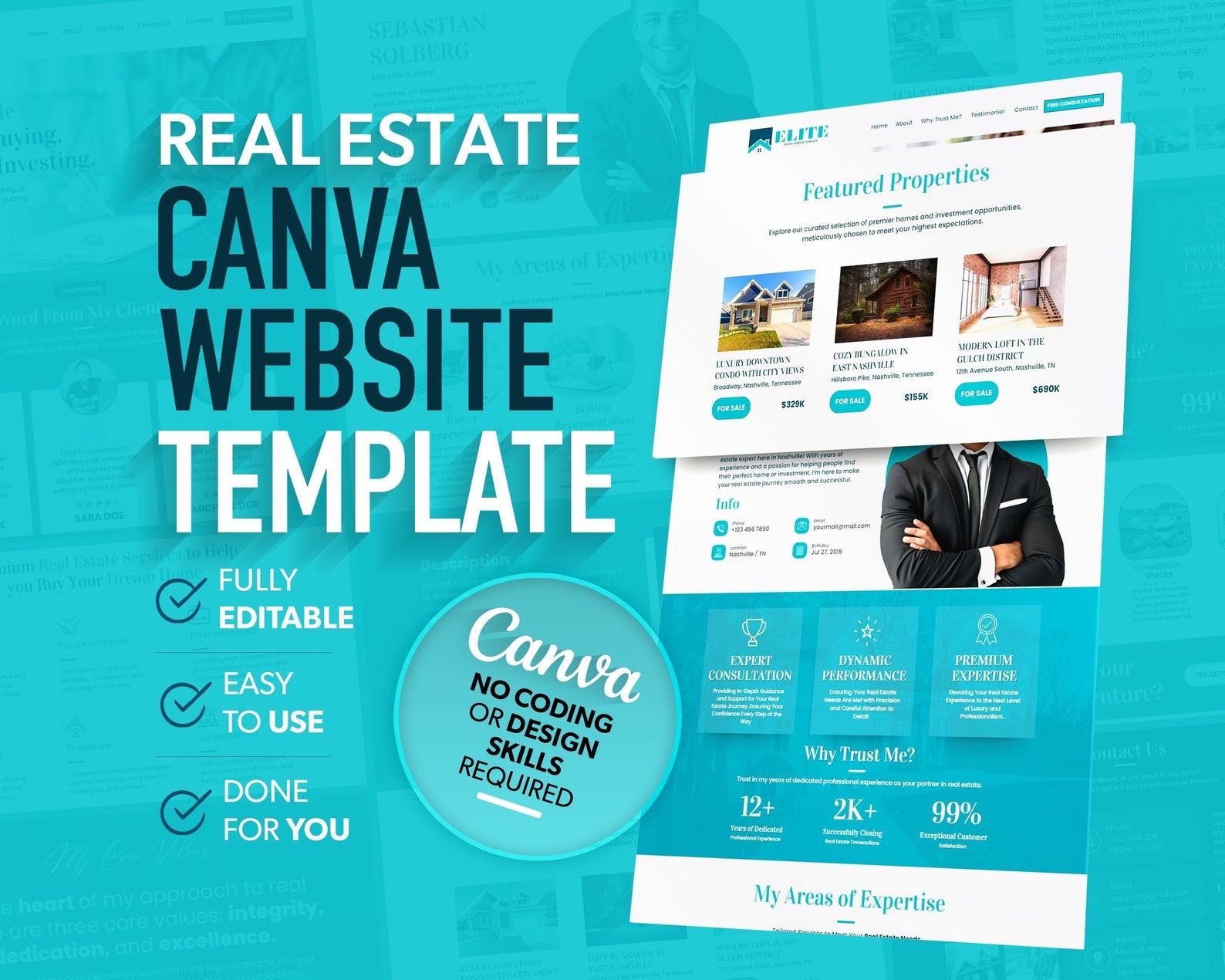 Real Estate Website Canva Template: Realtor Landing Page - Etsy