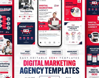 Canva-mallar: Varumärkesbyggande kit för digital marknadsföringsbyrå (500+ redigerbara designer)
