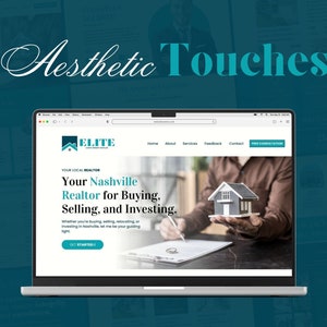 Pode incluir: Um computador port&aacute;til exibindo um site para um corretor de im&oacute;veis em Nashville, Tennessee. O site &eacute; intitulado "Your Nashville Realtor for Buying, Selling, and Investing." O site tem um bot&atilde;o que diz "Get Started".