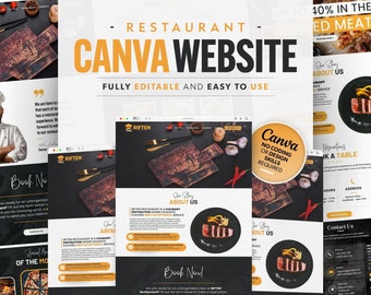 Restaurant Canva Website Template, Food - Caterin - Blogger Canva Website Template, Donef For You, Landing Page, Canva Templates