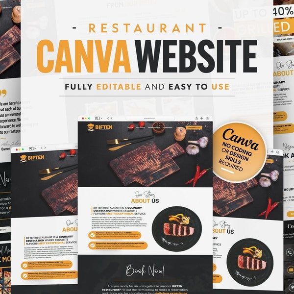 Restaurant Canva Website Template, Food - Caterin - Blogger Canva Website Template, Donef For You, Landing Page, Canva Templates