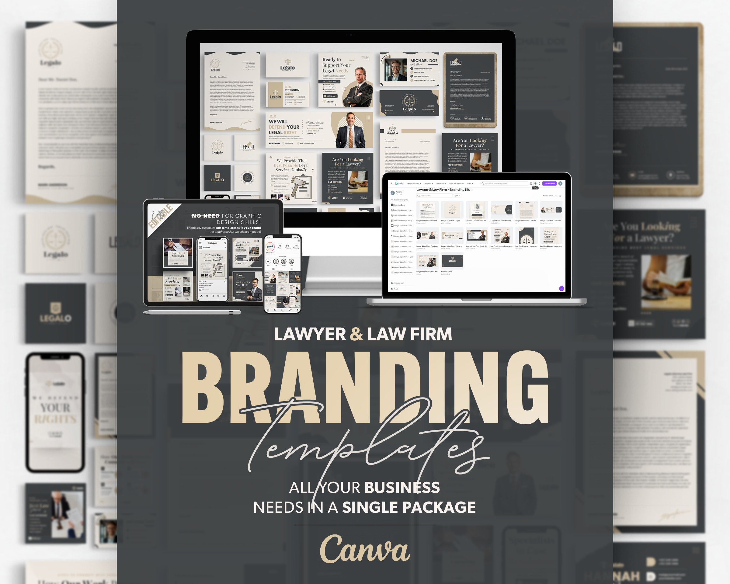 Lawyer & Law Firm Branding Kit, Ultimate Package, All-in-One Bundle,  Social Media Post, Letterheads, Envelopes, Logos, for Lawyer, Canva