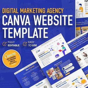 Canva Website Template for Digital Marketing Agency, Editable Website Templates, Social Media Marketing, Landing Page Website