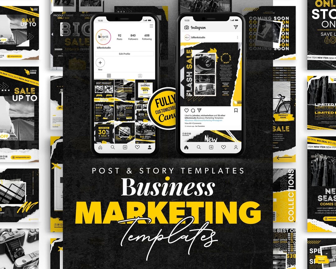 Ripped Paper Business Marketing Templates: Editable Canva Social Media ...