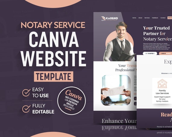 Notary Website Template: Easy-Edit Canva Web Design