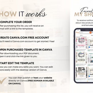 May include: A graphic with instructions on how to use Canva to create and sell digital products on Etsy. The graphic includes a smartphone screen showing a variety of Etsy listings for digital products, including templates for Pinterest, Facebook, and travel itineraries.