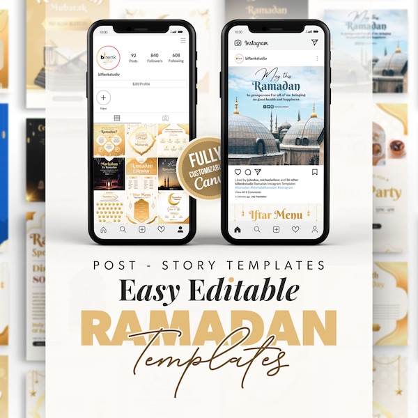 Ramadan Instagram Templates, Story and Post Templates, Instagram Templates for Holy Month of Ramadan, Easy Edit in Canva