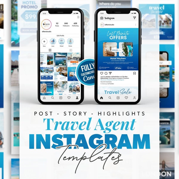 Travel Agent Instagram Templates, Social Media Posts for Travel Agent, Travel Templates, Vacation Templates, Canva Templates