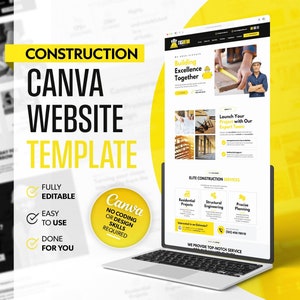 Construction Landing Page Template, Builder Website, Contractor Website, Canva Website Template, Website Design, Done For You,