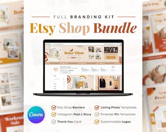 Boho Etsy Shop Branding Kit: Banner, Logo & Photo Templates (Canva)