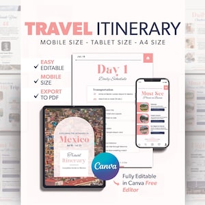 Travel Itinerary Template, Vacation Itinerary Template, Travel Agent, Travel Agent Template, Digital or Printable Itinerary Canva Templates,