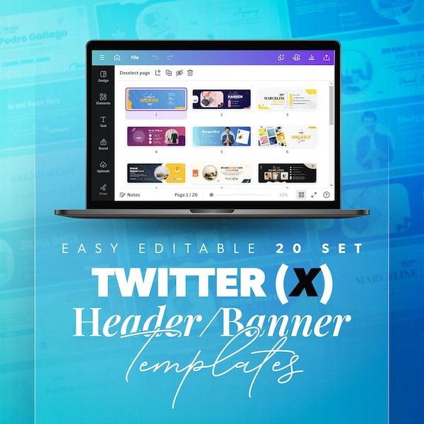 Twitter Header Template, Banner Template, Twitter (X) Profile Design, 20 Set Profile Banner, Easy Editable in Canva,  Twitter Background
