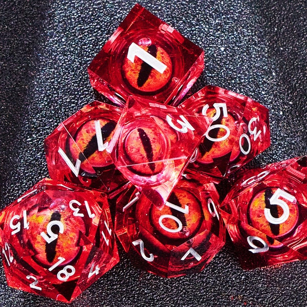 Dnd dice set liquid core dragon eye , Liquid Core dragon dice set , D20 liquid core dice, Resin d and d dice set liquid core , Eye dice sets