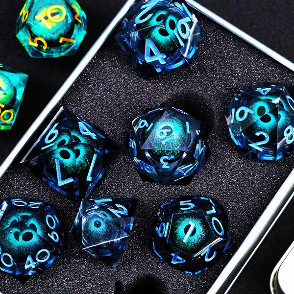 Liquid Core Dragon Eye Dnd Dice Set for role playing games , Liquid Core Dice Set for D&D Fans and Perfect DND Gift , Resin d and d dice set