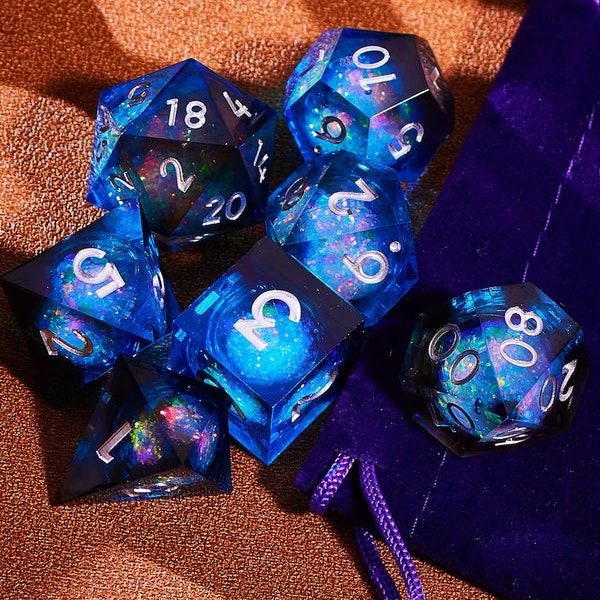 Starry Sky Liquid Core dnd dice set for role playing games , Liquid Core D&D Dice Set for dnd gift, Galaxy dungeons and dragons dice set dnd
