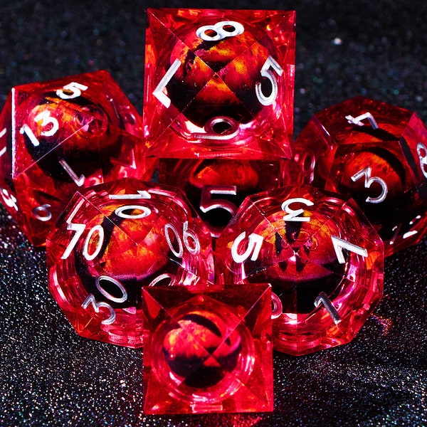 Liquid Core Dragon Eye dnd dice set, Liquid Core dragon dice set , Eye dnd dice liquid core , Resin d and d dice set liquid core , D20 dice