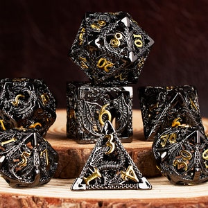 Aluminum Dragon DND Dice Set - Metal Polyhedral Sharp Edge RPG Dice for Dungeons and Dragons Fans and Perfect DND Gift