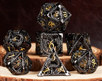 Aluminum Dragon DND Dice Set - Metal Polyhedral Sharp Edge RPG Dice for Dungeons and Dragons Fans and Perfect DND Gift