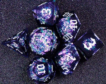 Starry Sky Liquid Core dnd dice set for role playing games , Liquid Core D&D Dice Set for dnd gift, Galaxy dungeons and dragons dice set dnd