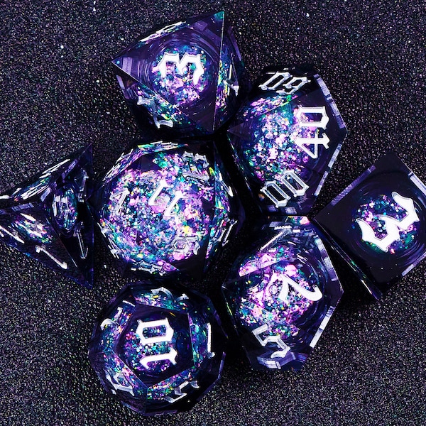 Starry Sky Liquid Core dnd dice set for role playing games , Liquid Core D&D Dice Set for dnd gift, Galaxy dungeons and dragons dice set dnd