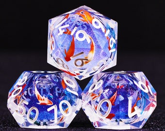 Crystal Koi Fish Liquid Core DND Dice Set , Liquid Core Sharp Edge RPG Dice Set for D&D Gift , Galaxy Koi Fish Liquid core d20 dnd dice