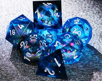 Blue Black Liquid Core DND Dice Set , Resin Sharp Edge RPG Dice for D&D Fans and Perfect DND Gift , Galaxy Liquid core D20 Dnd Dice