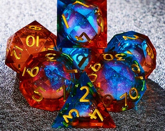 Red Blue Liquid Core DND Dice Set , Resin Sharp Edge RPG Dice for D&D Fans and Perfect DND Gift , Galaxy Liquid core D20 Dnd Dice