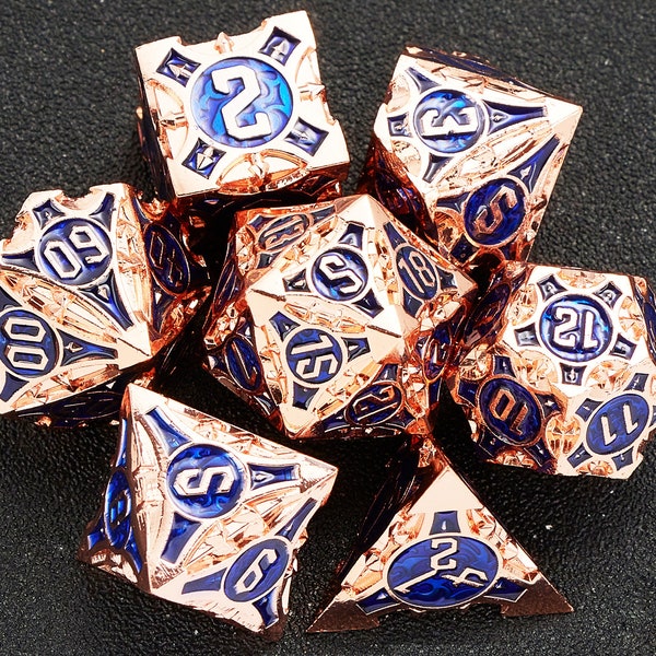 Metal dnd dice set for d&d gifts , Handmade metal dice set , Metal aluminum sharp edge dice set , Metal dungeons and dragons dice set dnd