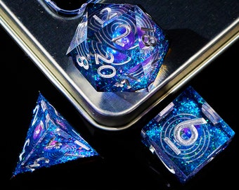 Glittering galaxy dnd dice set for role playing games , Resin sharp edge dice set , Galaxy dungeons and dragons dice set for dnd gifts