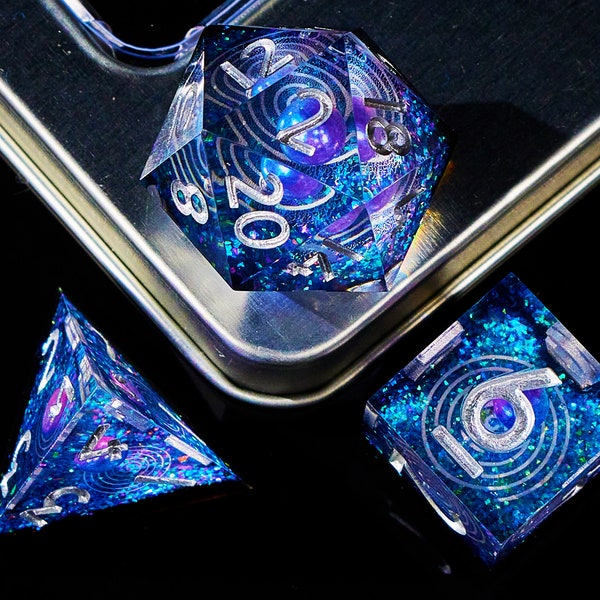 Glittering galaxy dnd dice set for role playing games , Resin sharp edge dice set , Galaxy dungeons and dragons dice set for dnd gifts