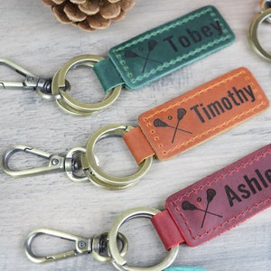 Llavero personalizado de Lacrosse / Llavero / Etiqueta de bolso / Etiqueta de nombre - Cuero genuino
