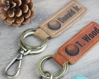 Golf ball Personalized Keychain / Keyring / Bag Tag / Name Tag - Genuine Leather