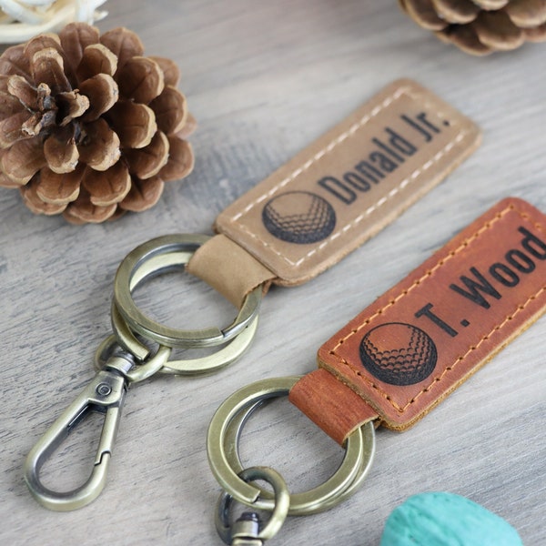 Golf ball Personalized Keychain / Keyring / Bag Tag / Name Tag - Genuine Leather