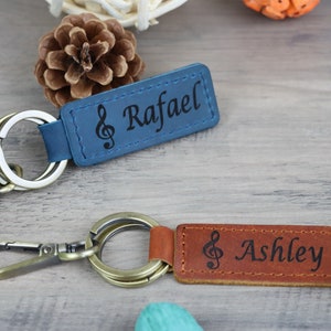 Treble Clef Music Personalized Keychain / Keyring / Bag Tag / Name Tag - Genuine Leather