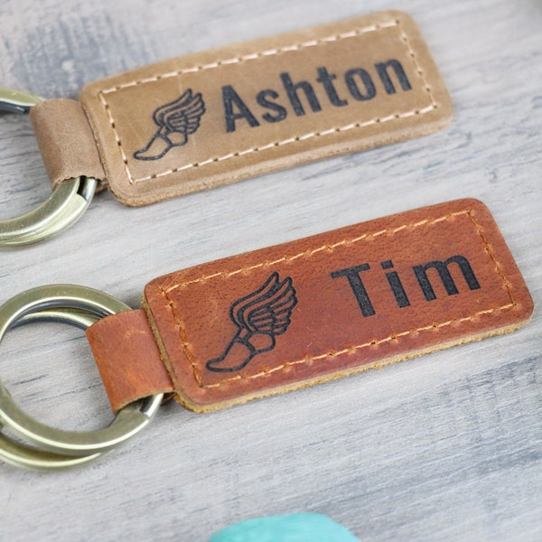 Track & Field Personalized Keychain / Keyring / Bag Tag / Name Tag - Genuine Leather