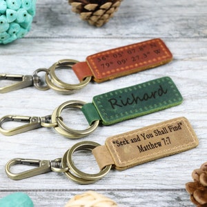 Personalized Leather Keychain, Custom Leather Keychain, Monogrammed Leather Keychain, Name Keychain, Coordinates Keychain, Name Key ring