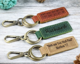 Personalized Leather Keychain, Customized Keychain,Custom Leather Key chain,coordinates key chain longitude latitude keychain,Best Gift