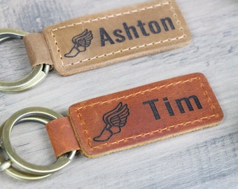 Track & Field Personalized Keychain / Keyring / Bag Tag / Name Tag - Genuine Leather