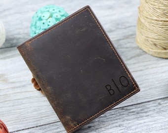 Full Grain Leather Trifold Wallet, Personalized Monogram, RFID