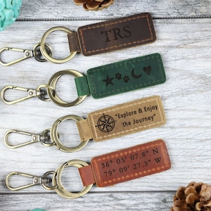 Personalized Leather Keychain, Gifts Under 10, BIRTHDAY GIFT, Gift for Her, Mens Gift, Unisex Gifts, Gift for Dad image 1