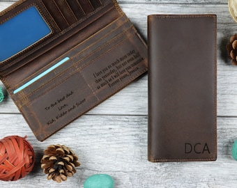 Personalized Men's Wallet, Long Leather Wallet, Personalized Gift For Dad, Engraved Leather Wallet, Gift for Him, Gift For Husband