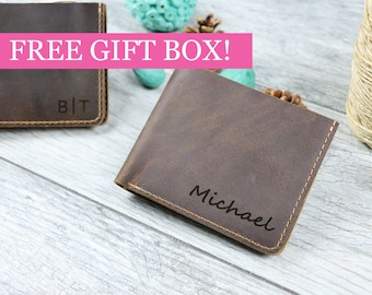 Cartera plegable, Cartera de cuero hecha a mano, Cartera personalizada, Cartera de hombre, cartera minimalista, Regalo de padrinos