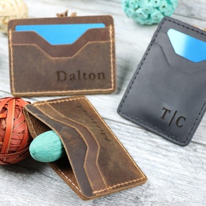 CARD WALLET, Leather Wallet gift for dad, minimal Gift For Him, Father Boyfriend Husband