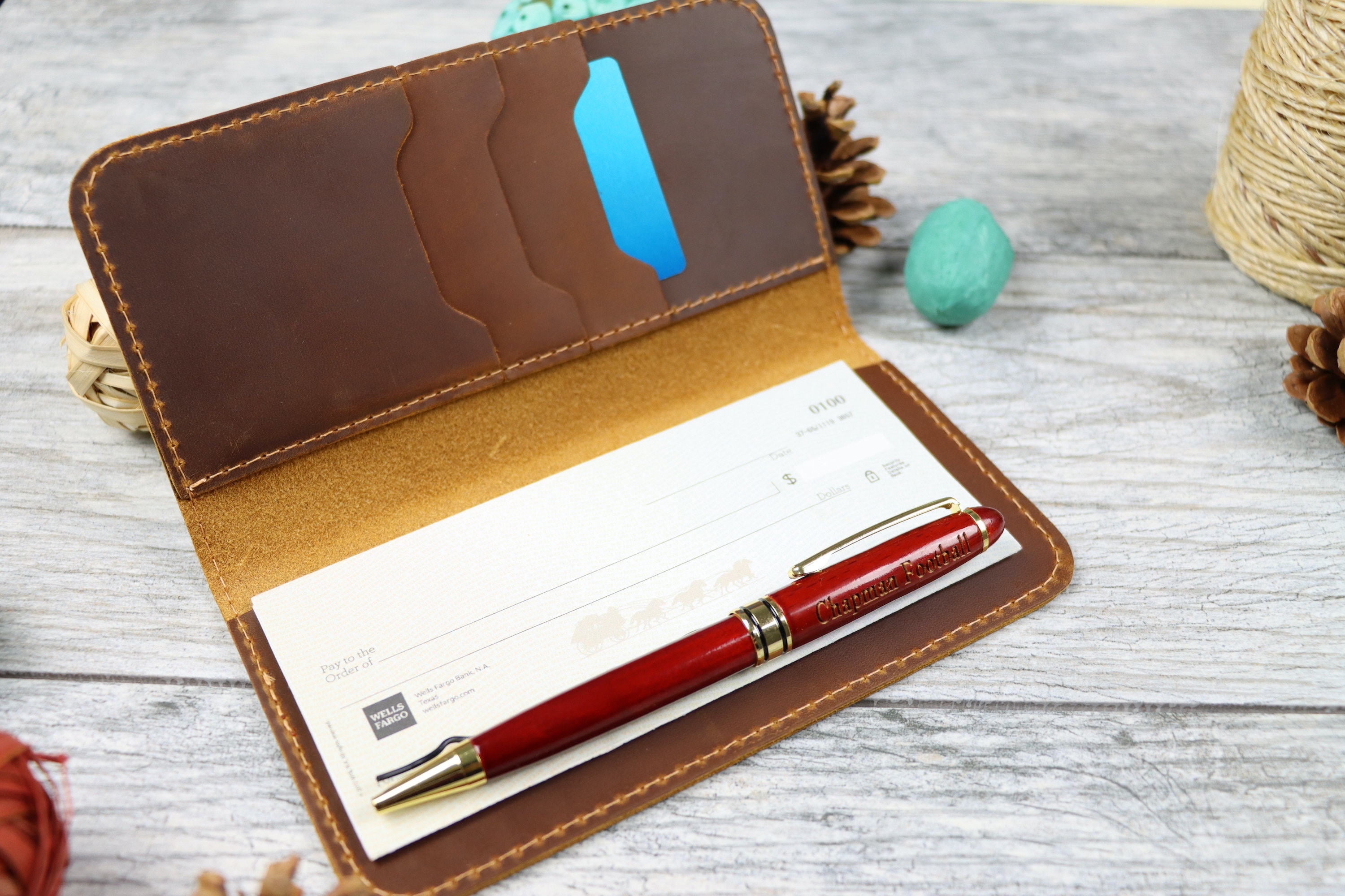 Personalized Leather Brown CHECKBOOK COVER/ Leather Check Etsy