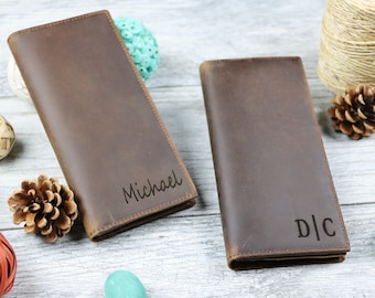 Personalized Long Leather Wallet, Personalized Men's Coat Wallet, Women's Engraved Leather Long Wallet, Christmas Gift, Wallet for Him